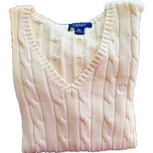 Chaps Women Ivory Cable Knit Classic Cotton Pullover V Neck Sweater XL
